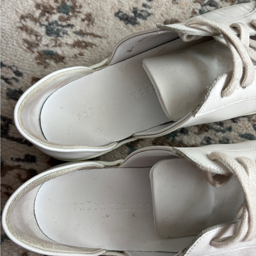 Freda Salvador White Leather Lace-Up Sneakers - Picture 3 of 5